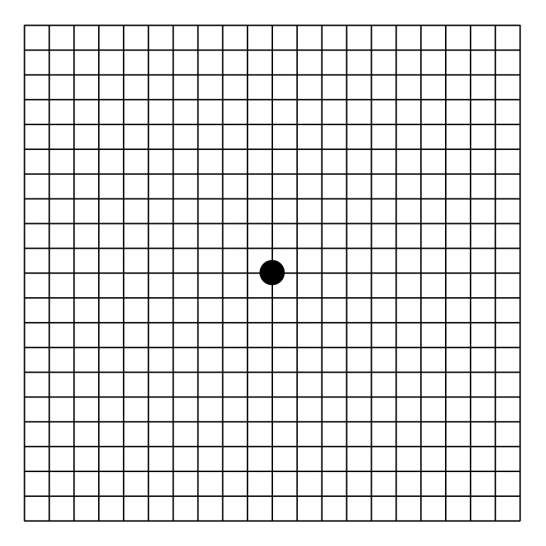 Black Amsler grid with white lines for monitoring central vision