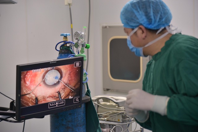 Operating-room scene with instruments prepared for cataract surgery