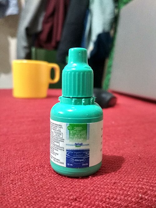 Small bottle of lubricating eye drops