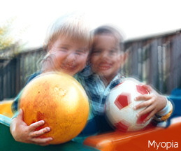 Blurred view simulating uncorrected myopia