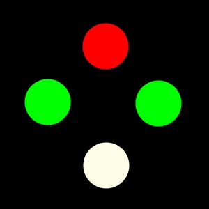Worth 4-dot test pattern used to assess binocular fusion.