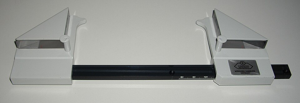 Hertel exophthalmometer device for measuring eye protrusion.
